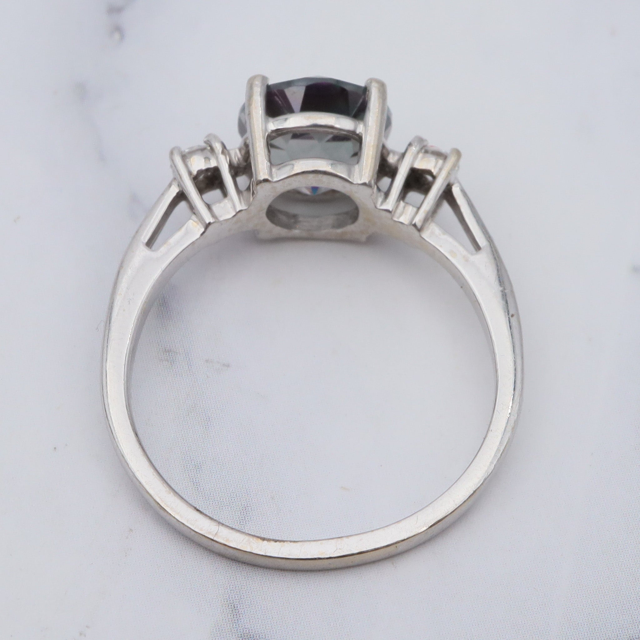 Vintage 14k white gold, mystic topaz & diamond ring, sz 7.75